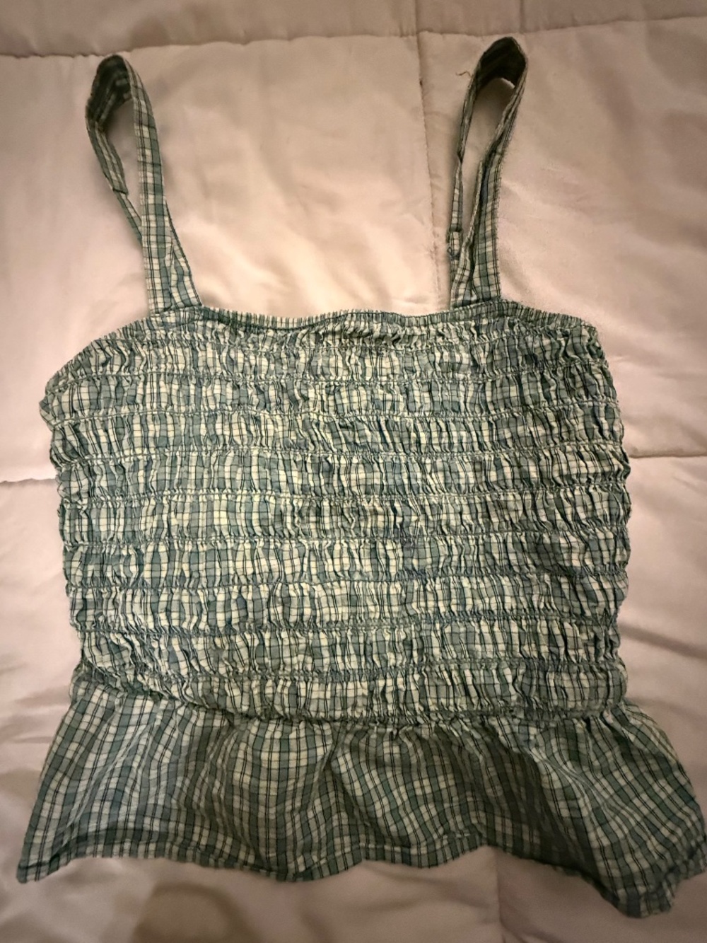 Old Navy Blue Green Plaid Smocked Ruffle Tankr – XS